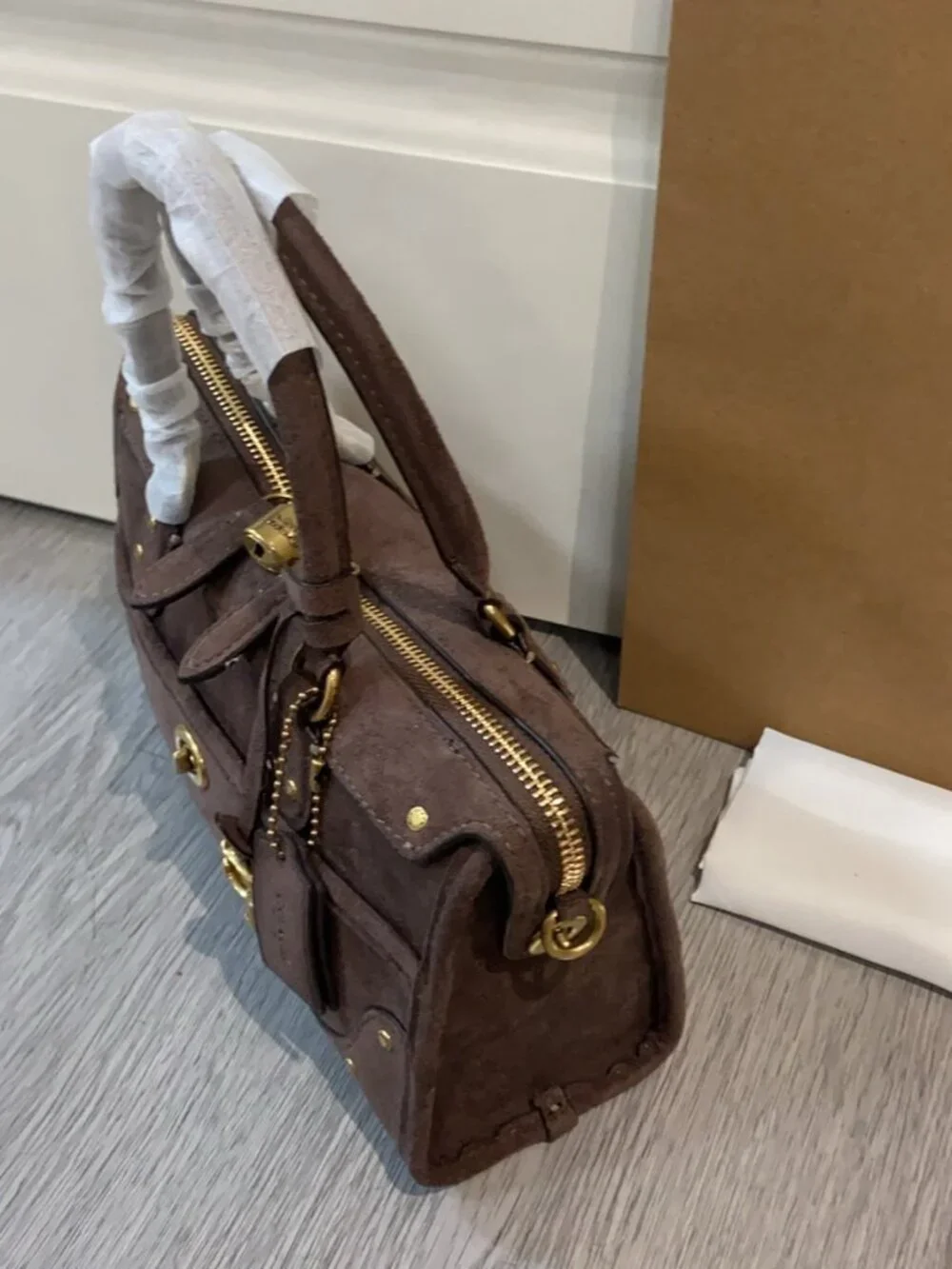 Coach Rhyder satchel In Brown Suede